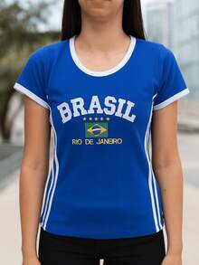 Women's Brazil Y2K Shirt – Long Baby Look - Xanh đậm - Xem 6
