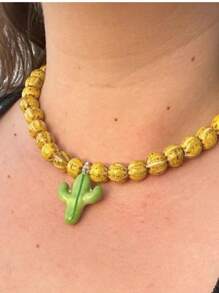 1 pieza Collar colgante de cerámica con diseño de calabaza, pulpo, estrella de mar o cactus en estilo de moda y dibujos animados, piezas únicas pintadas a mano, adecuado para hombres y mujeres, uso diario, festivales, citas, regalos