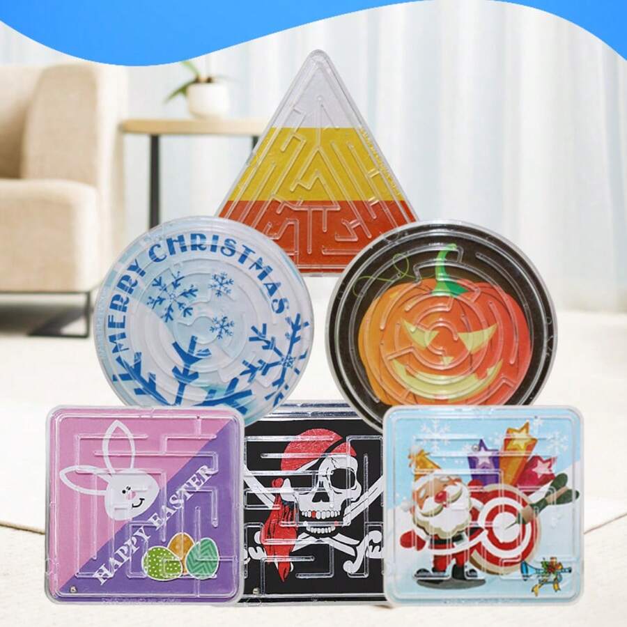 三种形状的迷你创意和有趣主题的球形迷宫，用于训练身体控制和平衡、派对赠品、圣诞节、复活节、万圣节礼物和小玩具。