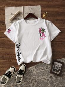 男士休闲百搭简约图案印花短袖T恤 - 白色 - 查看 5