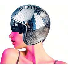 Gorsmoon Disco Ball Helmet With Retractable Visor- Disco Cap Helmet Glitter Mirror Glass
