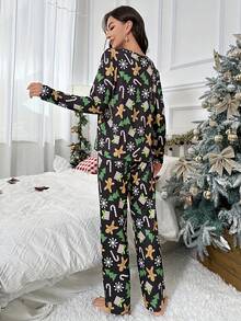 2pcs Women's Long Sleeve Top & Pants Cute Christmas Cartoon Pattern Pajama Set, Autumn/Spring, Fall Clothes