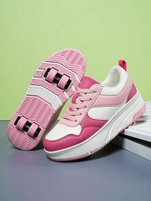 青少年时尚轮滑鞋,四轮可拆卸设计,双排轮子增强稳定性,适合男孩女孩滑板、直排轮滑。 - 玫紅色 - 查看 3