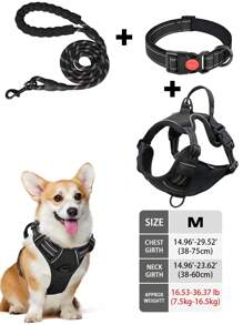 High Reflective Dog Harness Leash Collar Set, Adjustable Padded Dog Vest, Reflective Non-Obstructive Pet Oxford Vest With Front & Back Easy Control Handles, Comfortable, No-Choke Design Pet Vest Leash Collar Set - Ideal Choice For Outdoor Adventure, Multiple Sizes - Suitable For Small, Medium And Large Pets (If In Doubt Between 2 Sizes, Opt For The Larger Size As It Can Be Adjusted)