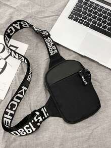 男士多功能运动单肩斜挎胸包，带USB充电口 - 黑色 - 查看 16