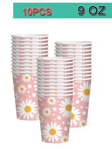 Juego de 10 piezas/Set de platos, tazas y servilletas desechables con estampado de margaritas, suministros para fiestas con tema floral, juego de vajilla para bodas, baby shower, fiestas de cumpleaños, color rosa - Multicolor - Ver 13