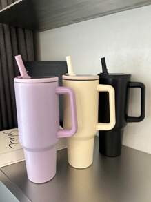 كوب فولاذي مقاوم للصدأ سعة 40 أونصة مع غطاء قش، مقبض مانع للانزلاق وحامل كوب للسيارة - احتفاظ بالثلج لمدة 34 ساعة، كوب سفر محكم الإغلاق للجيم والعمل والسيارة