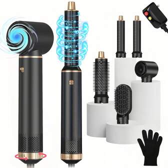 ATOPSKINS 五合一热风造型器/吹风机 - 负离子护发，可拆卸设计，触感柔软，打造蓬松造型，干湿两用，母亲节礼物，情人节礼物，男友礼物，圣帕特里克节礼物，粉色可爱款