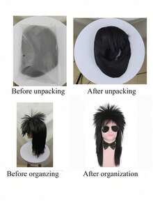 Morvally Unisex Long Black 70s 80s Mullet  Glam Rock-Rocker Cosplay Wigs For Women And Men's Halloween, Themed Costume Party - màu đen - Xem 6