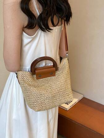 2025夏季新款复古编织托特包大容量通勤斜挎包百搭日常旅行度假购物女单肩包