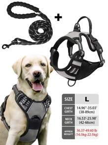 High Reflective Dog Harness Leash Collar Set, Adjustable Padded Dog Vest, Reflective Non-Obstructive Pet Oxford Vest With Front & Back Easy Control Handles, Comfortable, No-Choke Design Pet Vest Leash Collar Set - Ideal Choice For Outdoor Adventure, Multiple Sizes - Suitable For Small, Medium And Large Pets (If In Doubt Between 2 Sizes, Opt For The Larger Size As It Can Be Adjusted)
