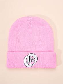 1 件哥特式 26 个英文字母刺绣儿童针织帽，男孩女孩户外休闲冬季保暖寒冷天气帽，适合日常穿着和服装 - 粉色 - 查看 10