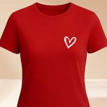 Women's Basic T-Shirt Cute Heart 100% Cotton Various Colors - 紅色 - 查看 2