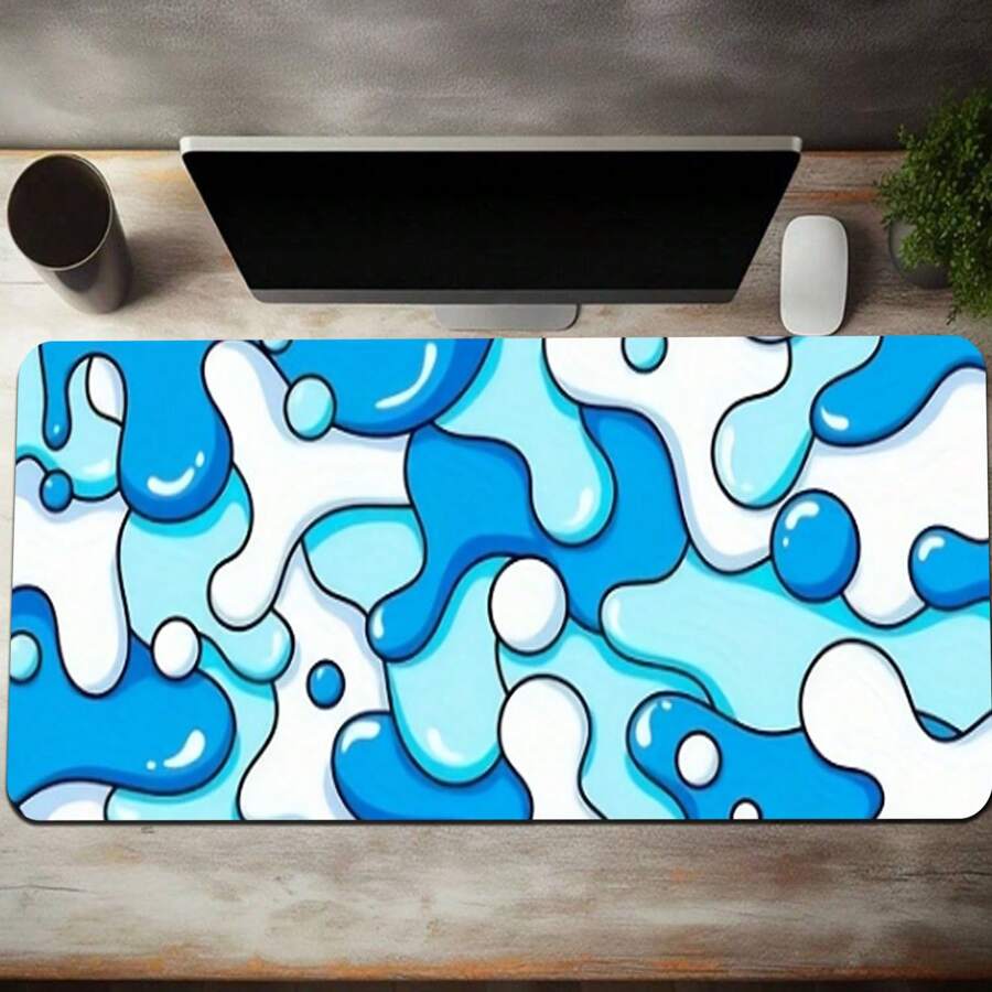 蓝色波浪纹加长鼠标垫 - 防滑橡胶底座，防水，舒适耐用，可水洗长方形游戏垫，适用于台式机和笔记本电脑，笔记本电脑桌垫 | 艺术桌垫 | 可水洗桌垫，桌面鼠标垫，学习用品，返校季游戏鼠标垫，桌面配件，办公用品，办公桌配件，鼠标垫，桌面鼠标垫