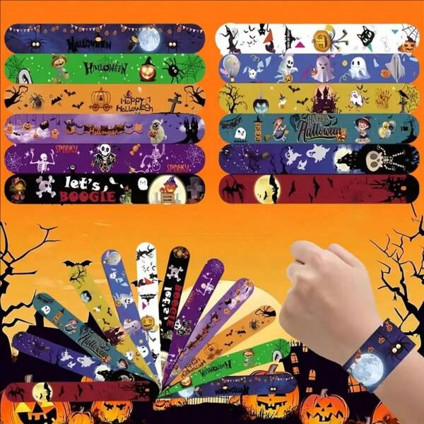 12pcs Halloween Clapping Wristbands - Spooky Designs With Spiders, Pumpkins, Zombies, Bats And Witches - Suitable For Halloween Parties, Candy Bag Fillers And Christmas Gifts - Fun Party Favors For Boys And Girls, Halloween Decorations