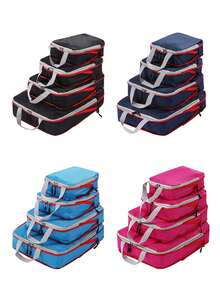 旅行收纳袋大容量防水压缩包装整理器，双层双拉链，旅行压缩袋，行李压缩收纳袋，尼龙材质，网格可视化菱形网格，男女适用，旅行必需品，旅行配件，旅行包，假期，返校，学校用品，打包袋，宿舍必备品，大学 - 玫紅色 - 查看 2