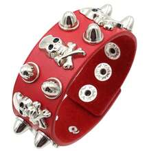 1 件时尚情侣多层皮革宽手链，个性化朋克骷髅铆钉手链配饰 - 彩色 - 查看 14