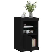 Larryhot Gabinete auxiliar con luces  de madera de ingeniería negra, hermoso y práctico, ideal para almacenamiento y decoración del hogar. - Negro - Ver 5