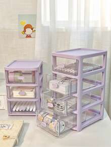 Drawer Style Desktop Storage Box, Multi-Layer Organizing Storage Box, Transparent Dustproof And Waterproof Storage Box, Desk Desktop Storage Box, Bedroom, Dormitory, Study, Bathroom Storage Box, 2nd/3rd/4th/5th Floor, Stationery, Pens, Office Supplies, Cosmetics And Other Items Storage And Organizing - Purple - View 1