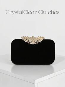 1 件黑色天鹅绒手拿包，优雅、精致、安静奢华闪闪发光，奢华晚宴包，闪闪发光的水晶装饰手提包，女士水钻手拿包适合派对女孩、女士、新娘，非常适合派对、婚礼、舞会、晚宴/宴会、搭配，非常适合婚纱、女士礼服、舞会礼服、生日礼服 - 黑色 - 查看 1