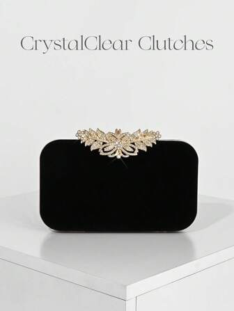 1pc Black Velvet Clutch Bag, Elegant, Exquisite, Quiet Luxury Glittering, Luxury Evening Bag, Sparkling Crystal Decor Handbag, Women's Rhinestone Clutch Suitable For Party Girls, Ladies, Brides, Perfect For Party, Wedding, Prom, Dinner/Banquet, Matching, Perfect For Wedding Dress, Women's Formal Dress, Prom Dress, Birthday Dress
