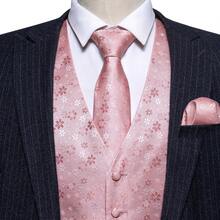 Mens Waistcoat Pink Flower Vest Tie Hankie Cufflinks Set Tuxedo Gilet Wedding Formal Casual Office - 粉色 - 查看 7