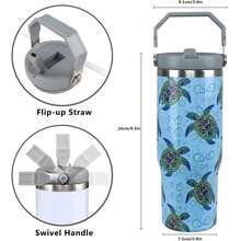 30oz Sea Turtle Tumbler With Handle Sea Turtle Gifts For Women Sea Turtle Cup Insulated Tumblers Tumblers With Flip Straw And Top Handle Stainless Steel 30oz Coffee Mug - Màu xanh lam - Xem 3