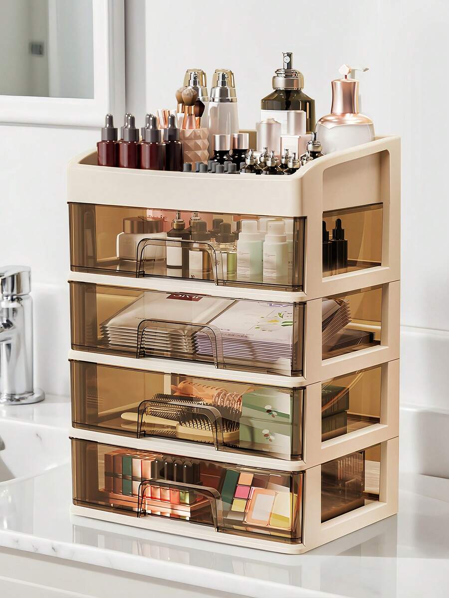 Stackable Clear Makeup Organizer, Easy Storage For Lipstick, Large Capacity Vanity Organizer, Cosmetic Storage Organizer & Makeup Drawer Organizer, Bathroom Counter Organizer, Makeup Organizer Countertop For Bedroom, Living Room, Bathroom, Dorm Room Brown Makeup Organizer Storage Organizer Vanity Organiser Bathroom Organizer Perfume Organizer Jewelry Organiser Hair Accessories Organizer Jewelry Box Organization And Storage For Dorm Room Essentials College Makeup Brush Holder Desk Accessories Nail Supplies Vanity Accessories Travel Essentials Bathroom Accessories Bathroom Decor Room Decor, Valentines Gift - 卡其色 - 查看 1