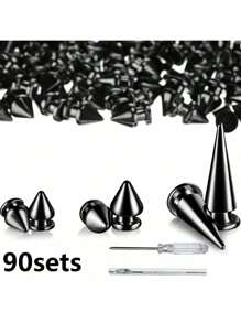 90sets Multiple Sizes Cone Spikes Screwback Studs Rivets Large Medium Small Metal Tree Spikes Studs For Punk Style Clothing Accessories DIY Craft Decoration - Multicolor - View 3