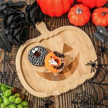 1/2/6Pcs Halloween Theme Wooden Apparition Tray, Pumpkin Tray, Cake Snack Snack Nut Tray,Halloween Serving Trays, Dessert Pumpkin Apparition Candy Snack Plates,Trick Or Treat For Party, Snack Plate Supplies For Appetizer Lunch Dinner Dessert, Holiday Party Table Centerpiece, Kitchen Supplies