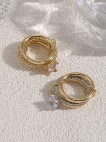 1 件优雅奢华的铜镀 18k 金锆石闪亮钻石别针多环戒指女士，派对宴会婚礼庆典节日派对日常佩戴，婚礼季节重型多环戒指女士珠宝