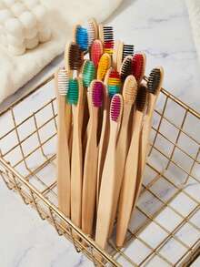 10pcs Disposable Bamboo Toothbrush, Soft Bristles & Hard Bristles - Brown - View 10