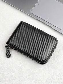 HOVI'S 新款碳纤维短款钱包男士卡包一体式拉链零钱包夹男士钱包钱包男士钱包真皮小钱包迷你钱包秋季
