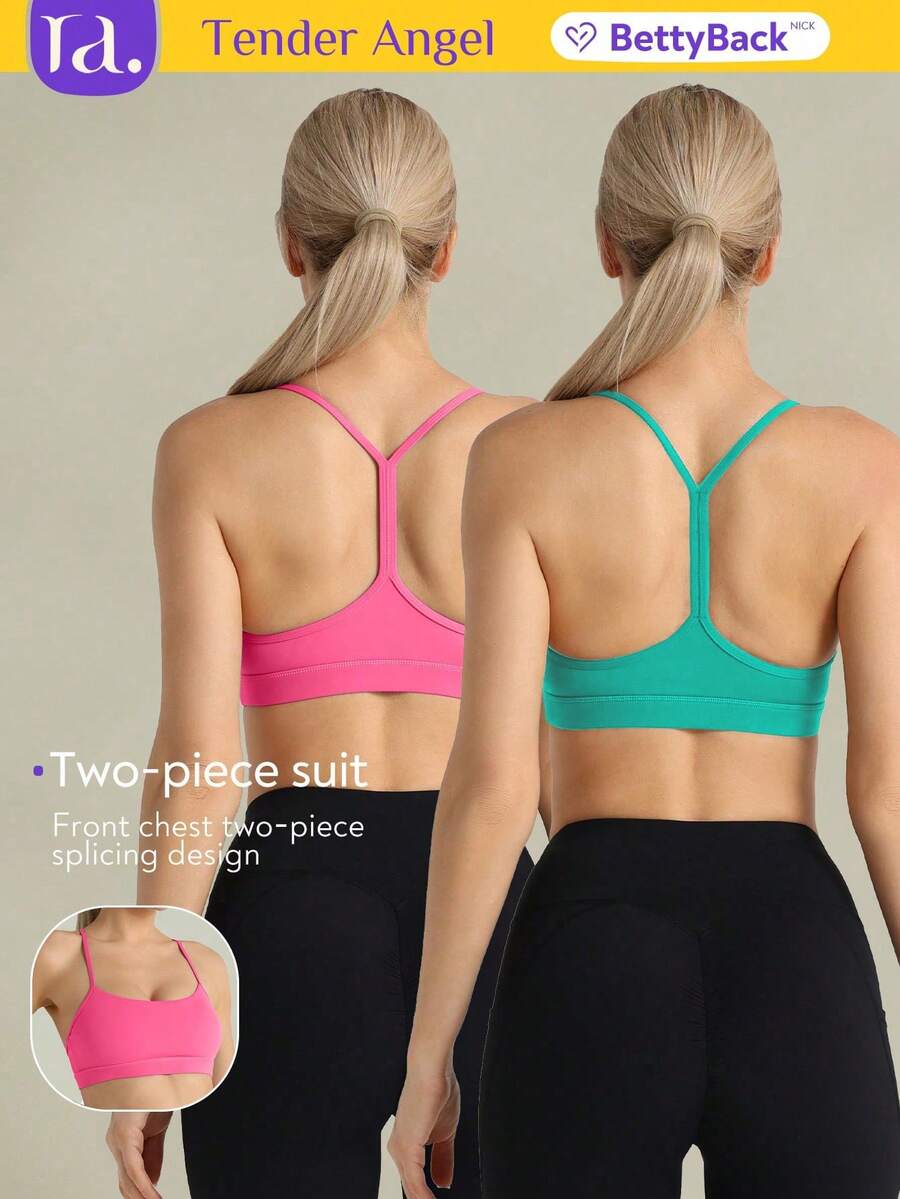 Tender Angel 2pcs Women Sports Bra Set, Removable Padded One-Shoulder Minimalist Racerback Yoga Bra Tops - Multicolor - View 1