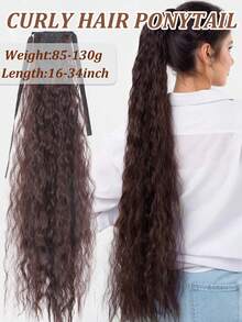 Extensiones de cabello de fibra sintética ondulada y rizada de 16 a 34 pulgadas, pieza de cabello rizado natural de cola de caballo de color negro - Multicolor - Ver 16