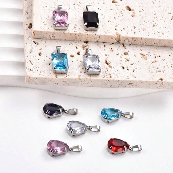 1 pieza Colgante de acero inoxidable con gota de circonita, cubo de cristal de vidrio, colgante de cristal para hacer collares, pulseras y suministros de joyería DIY