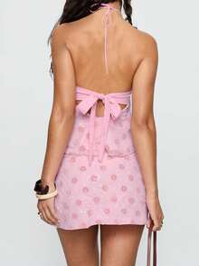 Women's Summer Flower Set Summer Fashionable Sequin Sleeveless Halter Neck Crop Tops With Mini Skirt 2 Piece Outfit - 粉色 - 查看 3