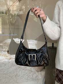 破旧的 Y2K 朋克摩托车包，荒原风格复古腋下包，新款高品质多功能手提包/单肩包 - 咖啡棕 - 查看 3