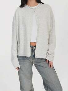 Knit Cardigan For Women Fashionable Versatile Solid Color Long Sleeve Loose Button Down Sweater - Light Grey - View 5