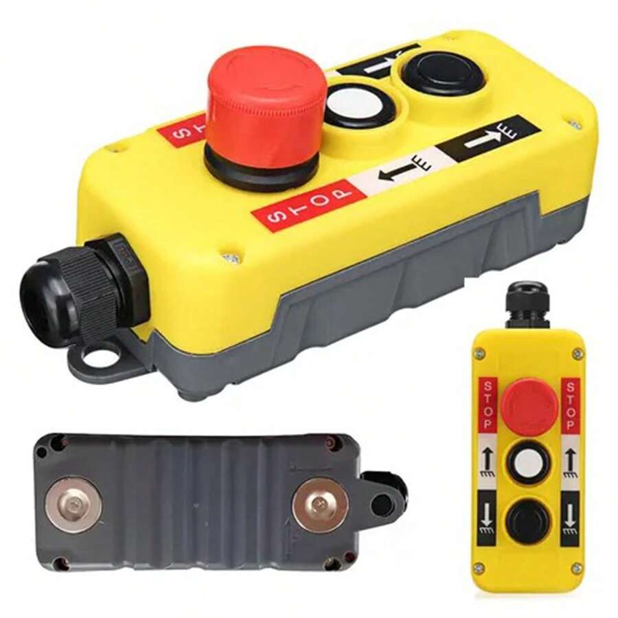 Panel de control de botón de doble acción de grúa de 1 pieza con imanes, se puede utilizar para el control trasero del vehículo, control de grúa, etc. Simple y práctico. - Amarillo - Ver 1