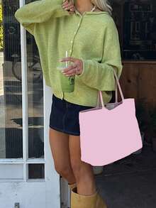 Women Y2k Crew Neck Cardigan Sweater Long Sleeve Button Down Solid Color Top Fall Casual Vintage Lightweight Knitwear - Màu xanh Bạc hà - Xem 2