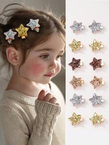 20件/套 女婴可爱闪亮亮片金银星星发夹，公主星小号BB夹，侧夹，鸭夹，刘海夹，日常发饰 - 彩色 - 查看 2
