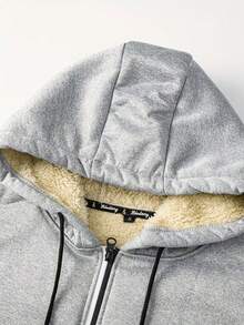 男士连帽羊羔绒卫衣，加厚保暖，运动休闲户外服，男士圣诞礼物，冬季 - 灰色 - 查看 3