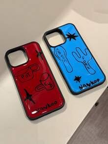 可愛趣味塗鴉餐具圖案環氧樹脂手機殼，適用於 iPhone 16/15/14/13/12/11 Pro Max，韓系創意防震軟殼後蓋 - 紅色 - 查看 4