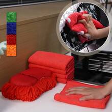 6pcs Set Of Extra Thick Extra Large Chenille Car Wash Sponges And Towels, Includes 1 Cleaning Sponge With Glove And 5 Soft Super Absorbent Microfiber Towels - Super Absorbent, Scratch-Free And Reusable - For Car, Home And Kitchen