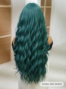 可爱假发 - 深绿色中分刘海长卷发 28 英寸日常仿真头皮自然女士假发适用于派对角色扮演婚礼三叶草圣帕特里克节