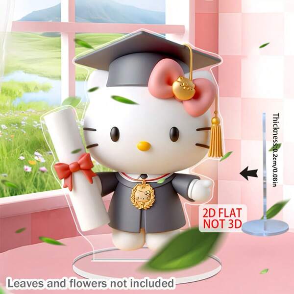 Sanrio 1 pieza de decoración de escritorio acrílica plana 2D, Ornamento de decoración de escritorio, Hello Kitty Graduación, Placas decorativas y decoraciones para ceremonias de graduación (14.7cm X 18cm), Colección Sanrio, para escritorios, estanterías, exhibiciones de mesa, cumpleaños, decoraciones universales de escritorio para días festivos