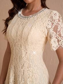 优雅圆领修身女士奢华连衣裙，迷人性感，适合派对穿着 - 淡黃色 - 查看 7