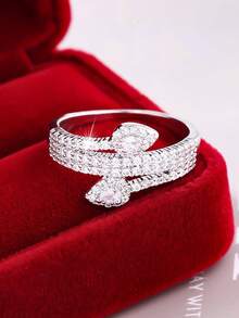 1 قطعة خاتم من التصميم الناعم متعدد الطبقات من الزركونيا بتصميم قطرة الماء، مرصع بأحجار لامعة، مناسب للنساء، للارتداء اليومي، الزفاف، الخطوبة، عيد الميلاد، حفلات ، هدية عيد الحب