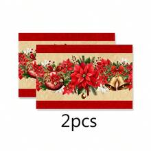 1/2/4pcs Christmas Theme Placemats, Christmas Wreath Placemats With Red Floral, Bell, Christmas Ball Patterns, Polyester Placemats, 30x45CM, Suitable For Christmas Holiday Table Decor, Christmas Party Supplies - Multicolor - View 10
